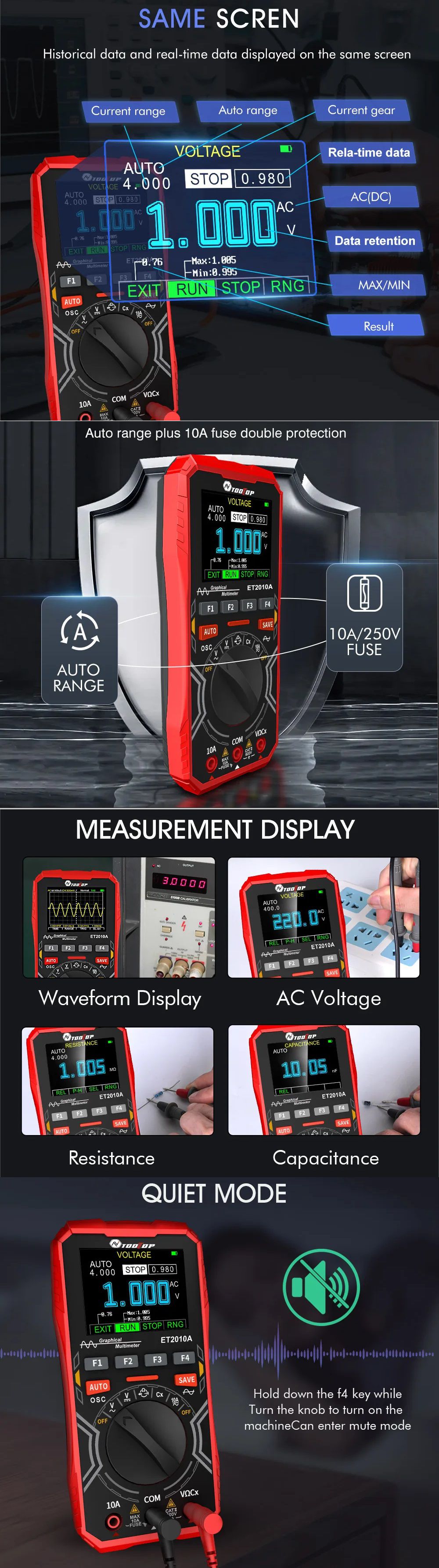 Multimetro, Osciloscopio LCD Digital Multifuncion ET2010 